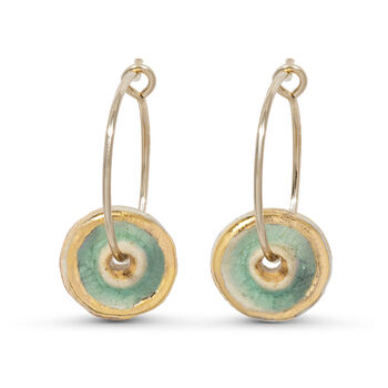 Ceramic, Glass And Gold Emerald Pool Hoop Earrings, 2 of 6