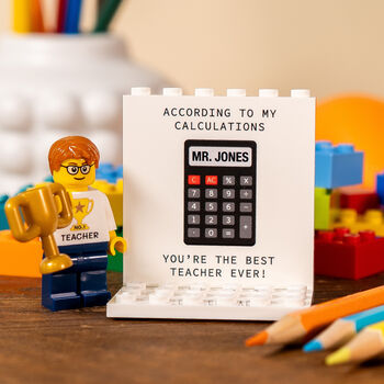 Custom Lego® Brick Minifig Maths Teacher Gift Personalised With Name, Fun Math Joke Gift For Teacher, 2 of 12