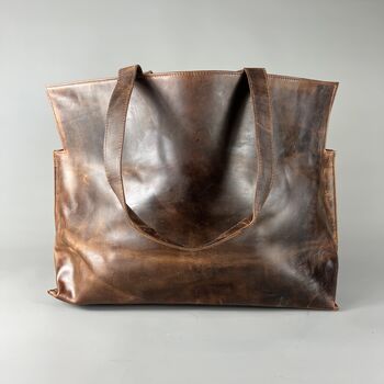 Oversized Maxi Half Meter Leather Cognac Carry All Tote Bag, 5 of 8