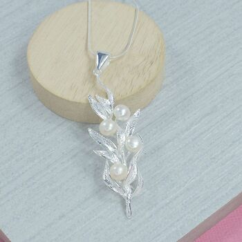 Sterling Silver Fern Leaf And Freshwater Pearl Pendant, 2 of 3