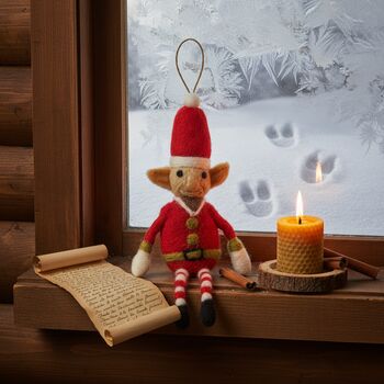 Handmade Needle Felt Christmas Elf Decoration, 12 of 12