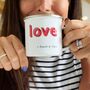 Couples 'Love' Enamel Mug Set With Couples Names, thumbnail 1 of 6