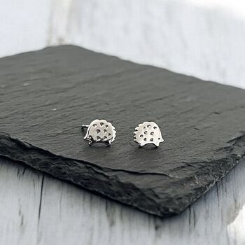 Sterling Silver Hedgehog Stud Earrings, 2 of 7