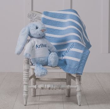 Personalised Striped Blue Baby Blanket, 3 of 6