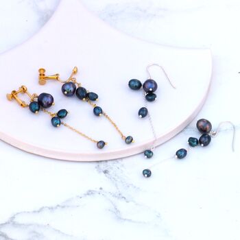 Black Or White Pearl Waterfall Drop Earrings, 6 of 10