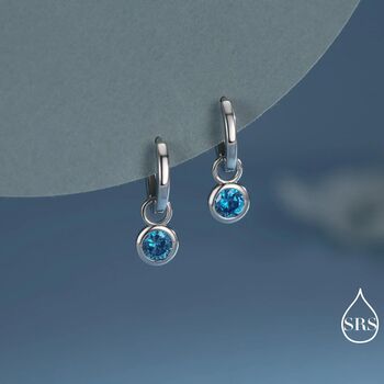 March Birthstone Aquamarine Blue Cz Hoop Earrings In Sterling Silver, 6 of 12