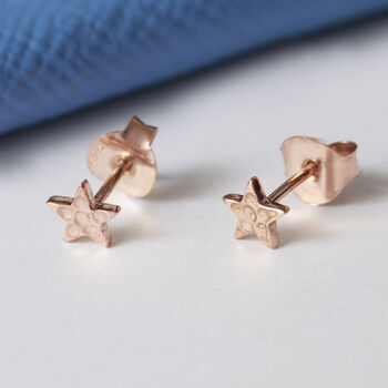 Rose Gold Vermeil Hammered Star Stud Earrings, 4 of 6