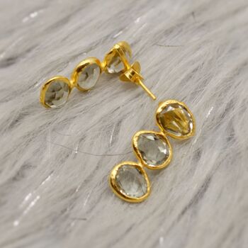 Green Amethyst Gold Plated Sterling Silver Earrings, 5 of 6