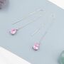 Sterling Silver Tourmaline Pink Cz Droplet Threader Earrings, thumbnail 1 of 12