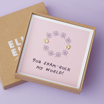 Gold Plated Clover Stud Valentines Earrings, 2 of 6