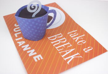 Personalised Pop Up Blue Coffee Cup Birthday Card, 2 of 4