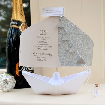 25th Silver Wedding Anniversary Paper Boat Card, 4 of 12