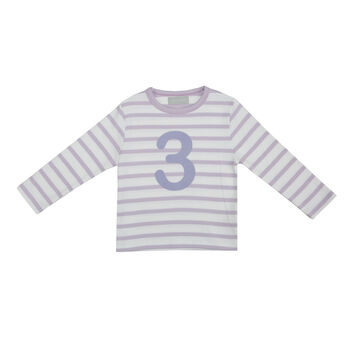 Parma Violet + White Breton Striped Number/Age T Shirt, 4 of 6