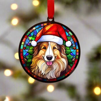 Rough Collie In Santa Hat Suncatcher Decoration, 5 of 6