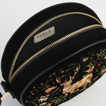 Aurora Fawn Embroidered Black Circle Bag, 6 of 7