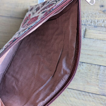 Quilted Sari Pouches: Beige Floral Pattern With Colourful Zipper, 4 of 8