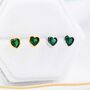 Tiny Emerald Green Cz Heart Stud Earrings, thumbnail 2 of 12