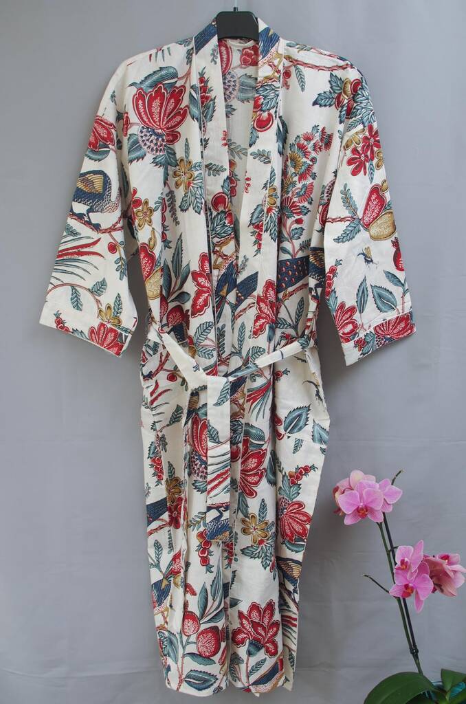 Tropical Print 100 Cotton Kimono Gown By Reason Season Time London