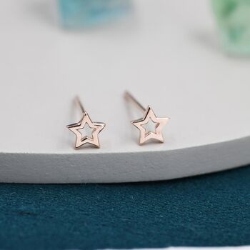 Sterling Silver Tiny Little Open Star Cutout Stud Earrings, 6 of 12