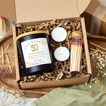 50th Gold Wedding Anniversary Personalised Scented Candle Gift, 6 of 10