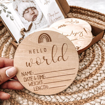 Hello World, Baby Announcement Wooden Plaques, 8 of 8