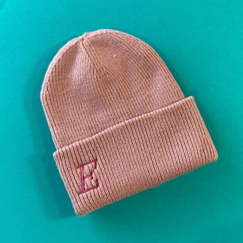 Embroidered Serif Initial Deep Cuff Beanie Hat, 3 of 5