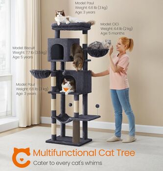 Tall Cat Tree With Caves, Perch, And Scratching Posts, 3 of 9