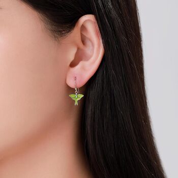 Sterling Silver Lunar Moth Enamel Drop Hook Earrings, 4 of 10