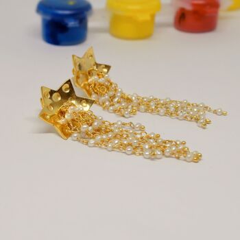 Pearl Chandelier Drop Gold Earrings, 2 of 4