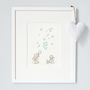 Personalised Baby Bunnies And Bubbles Nursery Print, thumbnail 1 of 10