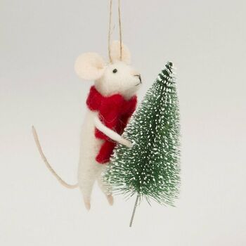 Mouse With A Red Scarf And Tree Felt Decoration, 2 of 3