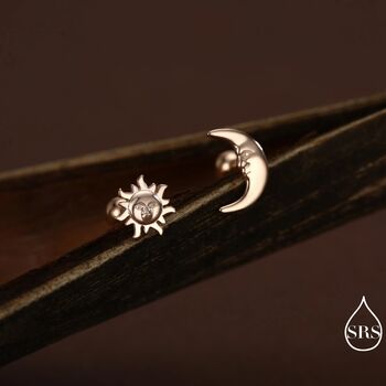 Mismatched Sun And Moon Screw Back Earrings In Sterling Silver, 6 of 10
