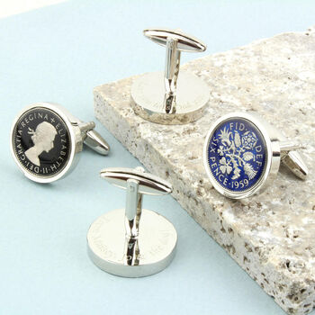 Personalised 60th Birthday Enamelled Sixpence Cufflinks, 2 of 11