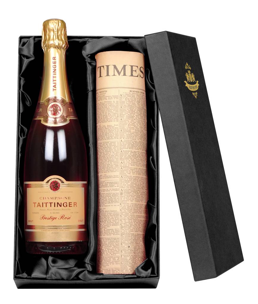 Tattinger Rose Champagne With Newspaper Gift Set