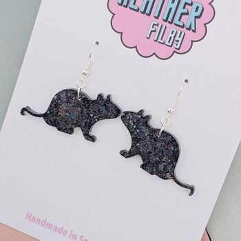 Black Rat Glitter Halloween Resin Earrings, 3 of 4