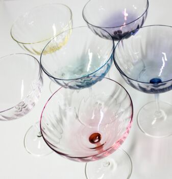 Set Of Six Hand Blown Champagne Saucers, 2 of 4