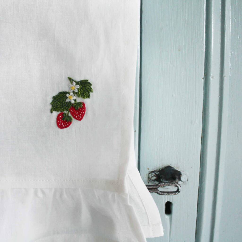 Luxury Strawberry Hand Embroidered Ruffle Tea Towel, 1 of 4