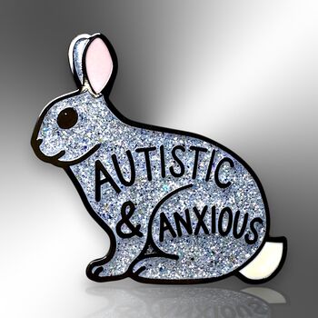 Autistic And Anxious Silver Glitter Bunny Enamel Lapel Pin, Asperger's Syndrome, Autism Gift For Children, 3 of 8