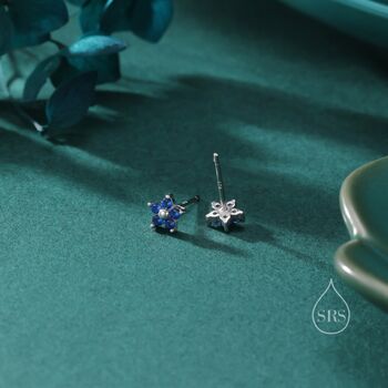 Tiny Sapphire Blue Cz Flower Stud Earrings, 6 of 12