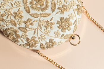 Asha Ivory Silk Round Clutch, 3 of 7