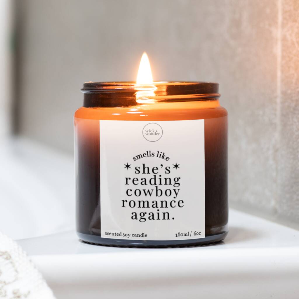 Reading Cowboy Romance Again Candle, Book Lover Gifts, 1 of 11