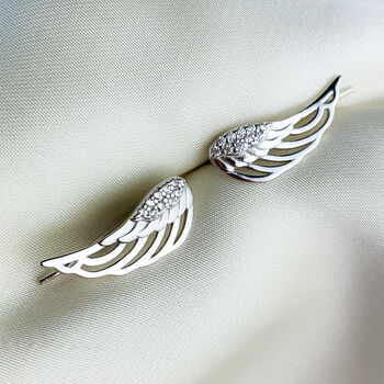 Sterling Silver Angel Wing Stud Earrings, 2 of 6