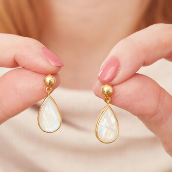 Moonstone Teardrop With Gold Plated Stud Earrings, 5 of 12