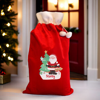 Personalised Santa Pom Pom Red Christmas Sack, 2 of 4