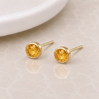 Gold Plated Sterling Silver November Citrine Birthstone Stud Earrings, 2 of 5