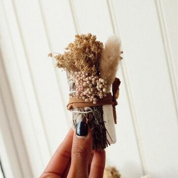 White Sage Selenite Crystal Dried Flowers Smudge Stick, 2 of 2