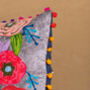 Grey Floral Embroidered Cotton Velvet Cushion Cover, thumbnail 4 of 7