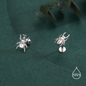 Sterling Silver Mismatched Beetle 16g Flat Back Stud Earrings, 5 of 11