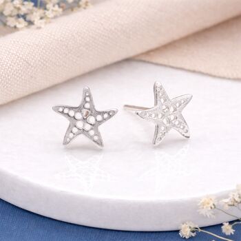 Sterling Silver Dotty Starfish Stud Earrings – 8mm, 2 of 11