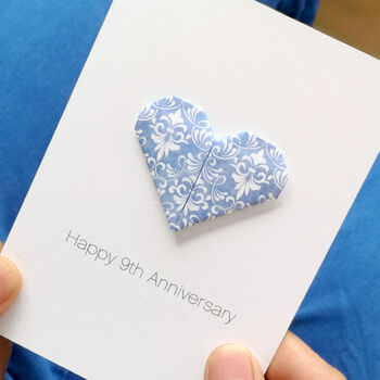 Personalised 9th Pottery Anniversary Origami Heart Card, 3 of 5